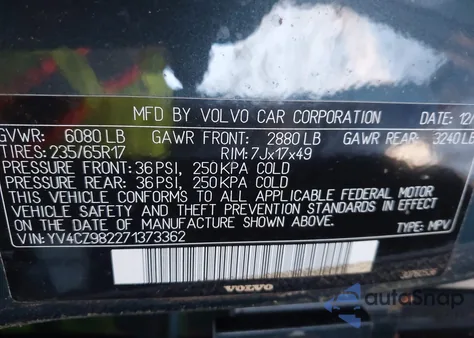2007 Volvo Xc90 3.2 z USA, uszkodzony, nr VIN YV4CZ982271373362